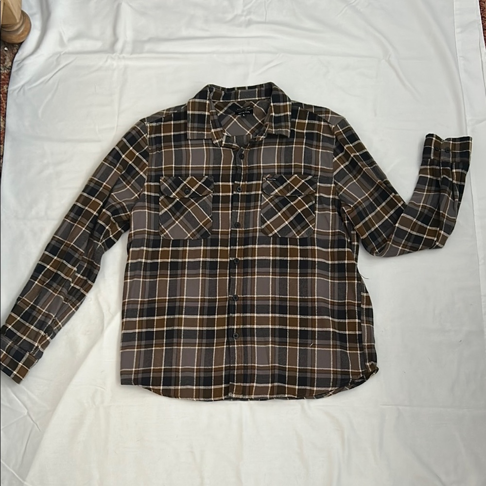 Brixton Casual Button Down Shirt Brown and Black Plaid